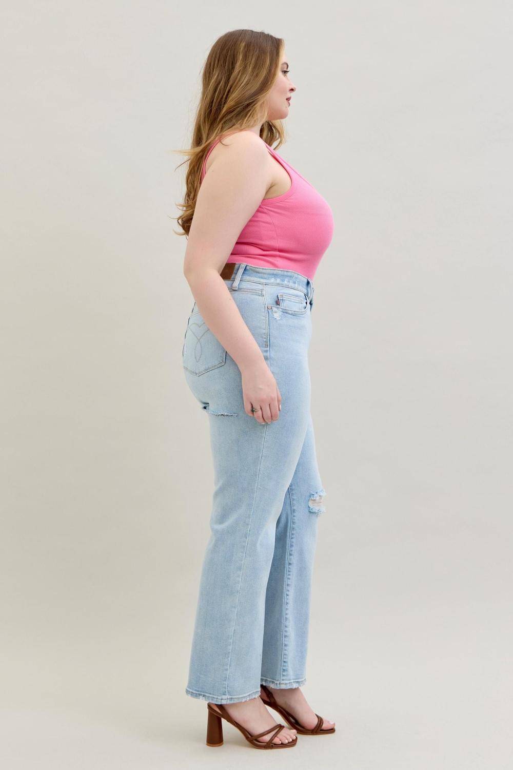 Judy Blue High Waist 90's Back Rip Straight Denim Jeans 82600