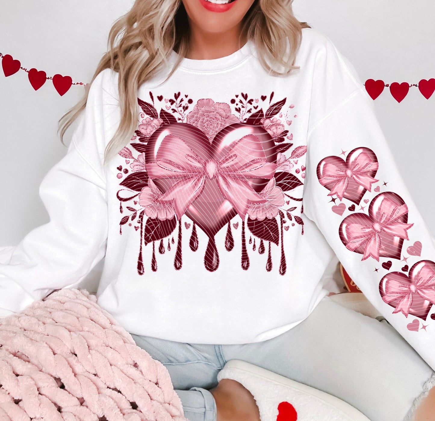 Glitter Floral Heart Valentine Graphic Tee