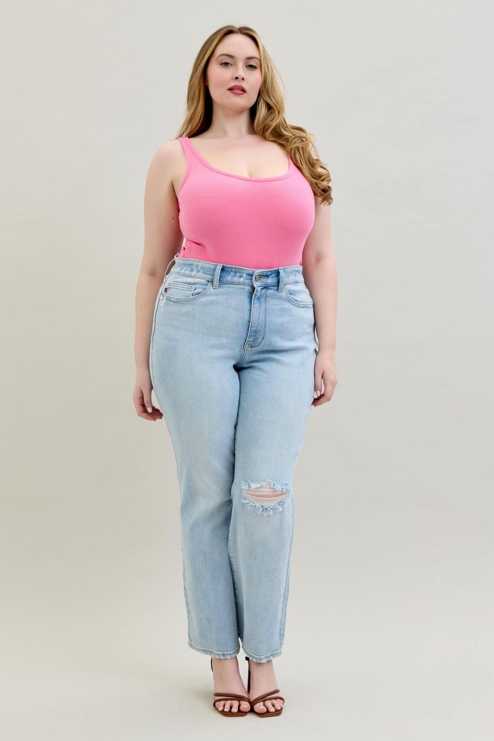 Judy Blue High Waist 90's Back Rip Straight Denim Jeans 82600
