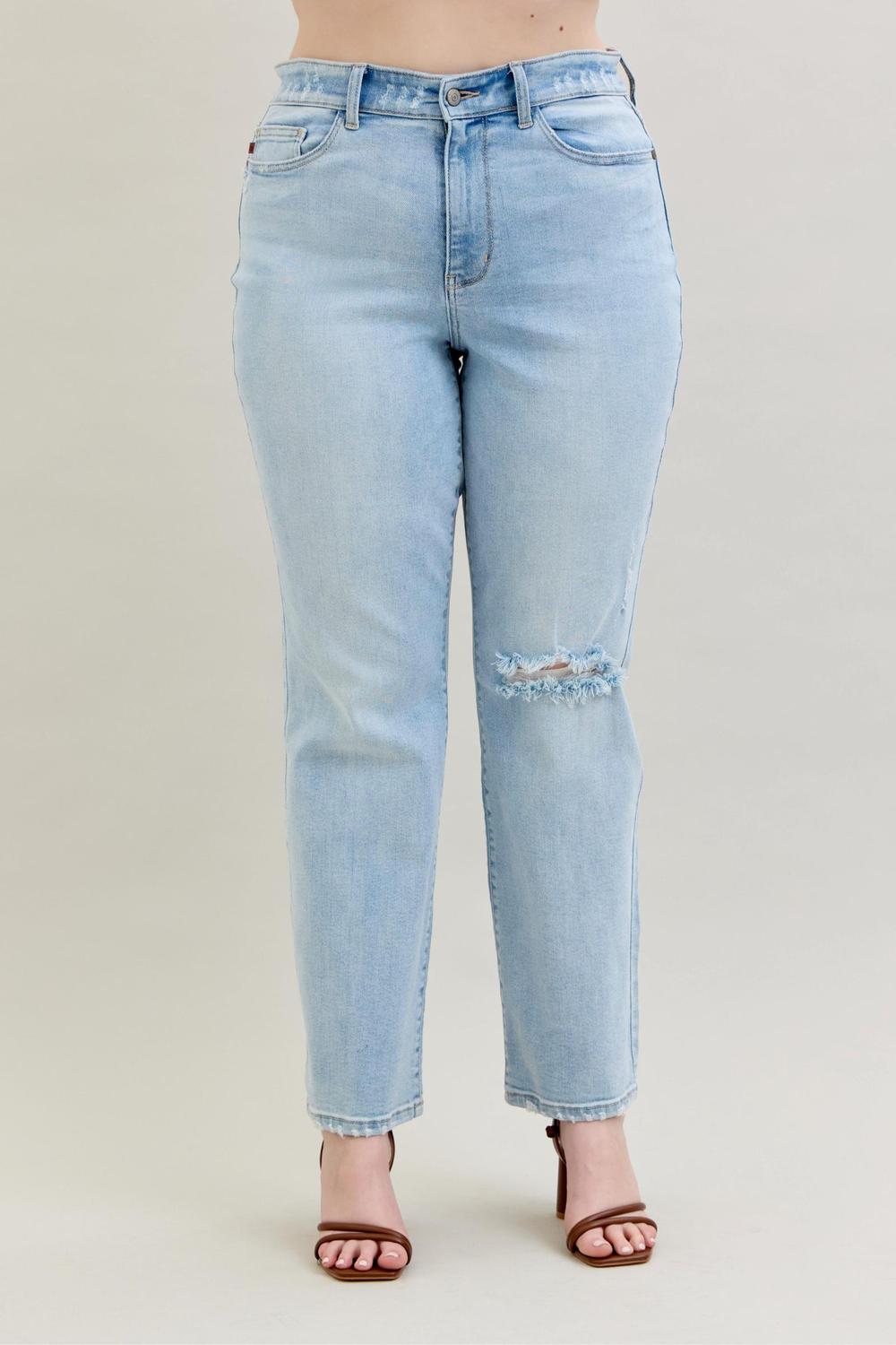 Judy Blue High Waist 90's Back Rip Straight Denim Jeans 82600