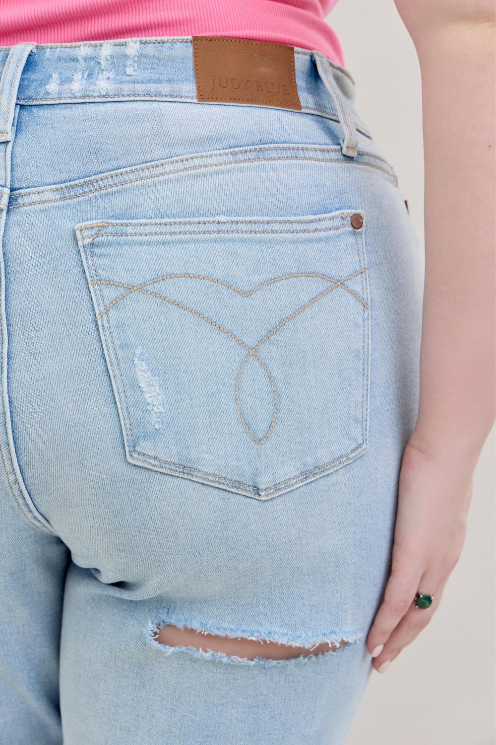 Judy Blue High Waist 90's Back Rip Straight Denim Jeans 82600