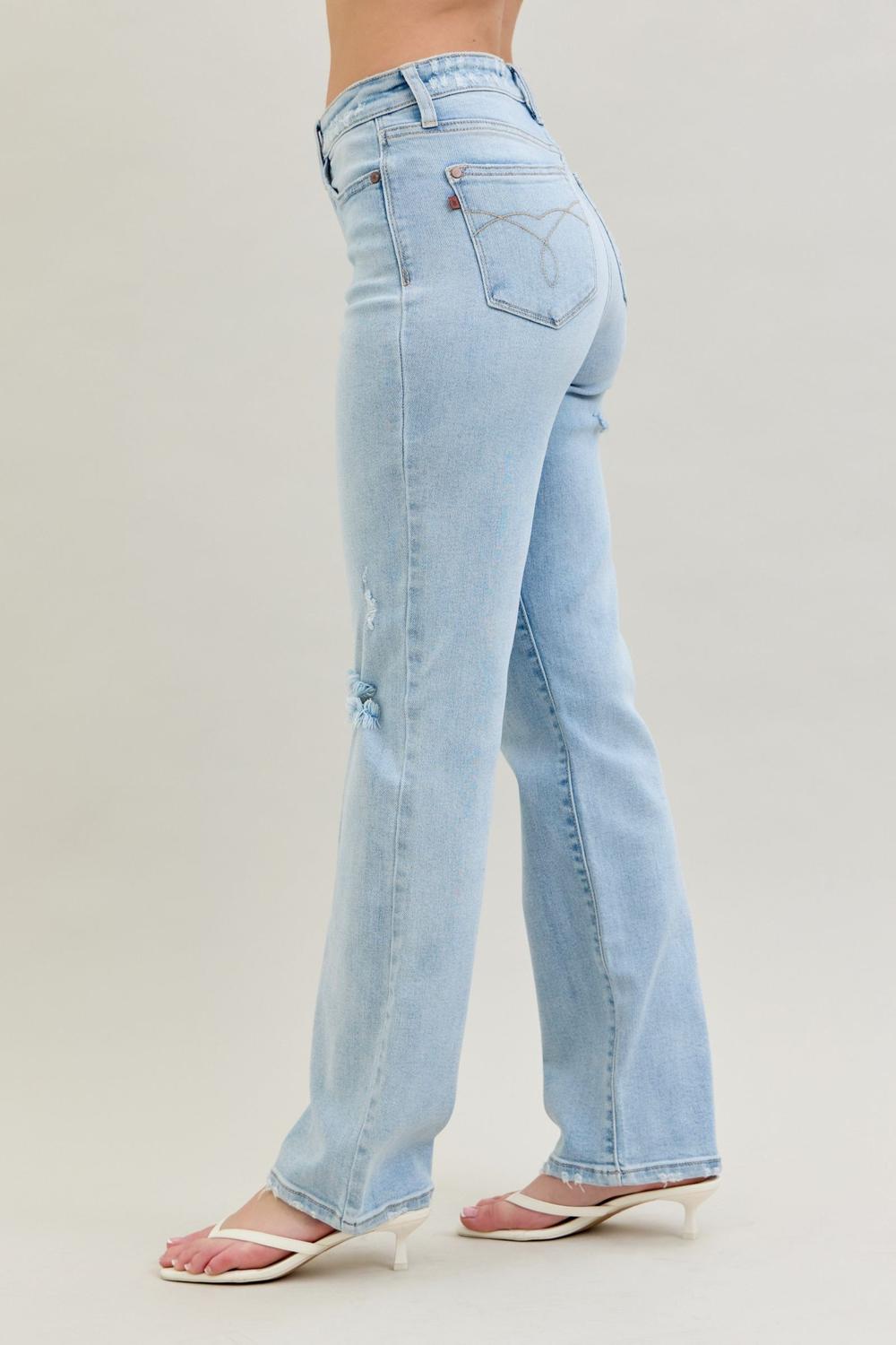 Judy Blue High Waist 90's Back Rip Straight Denim Jeans 82600