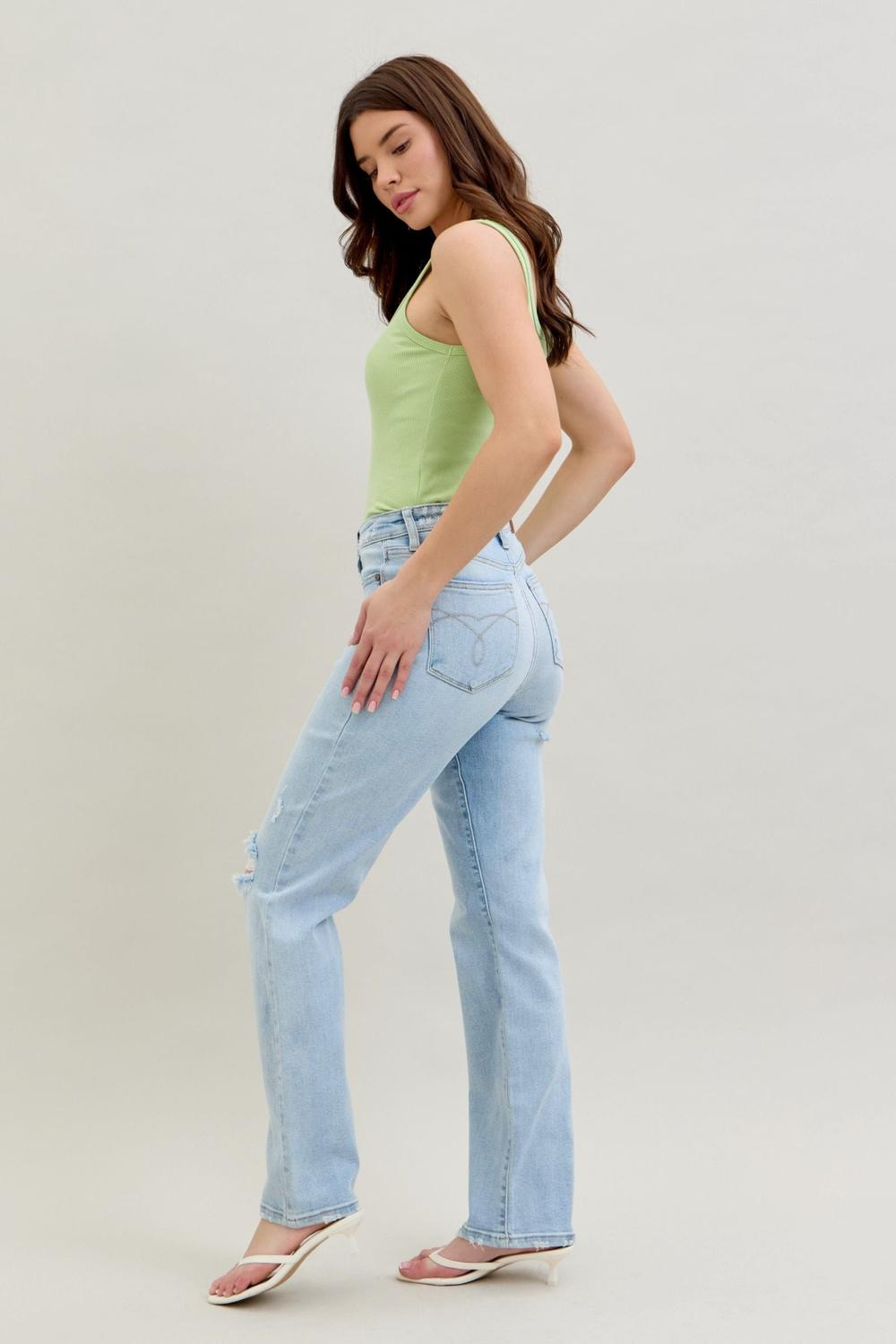 Judy Blue High Waist 90's Back Rip Straight Denim Jeans 82600