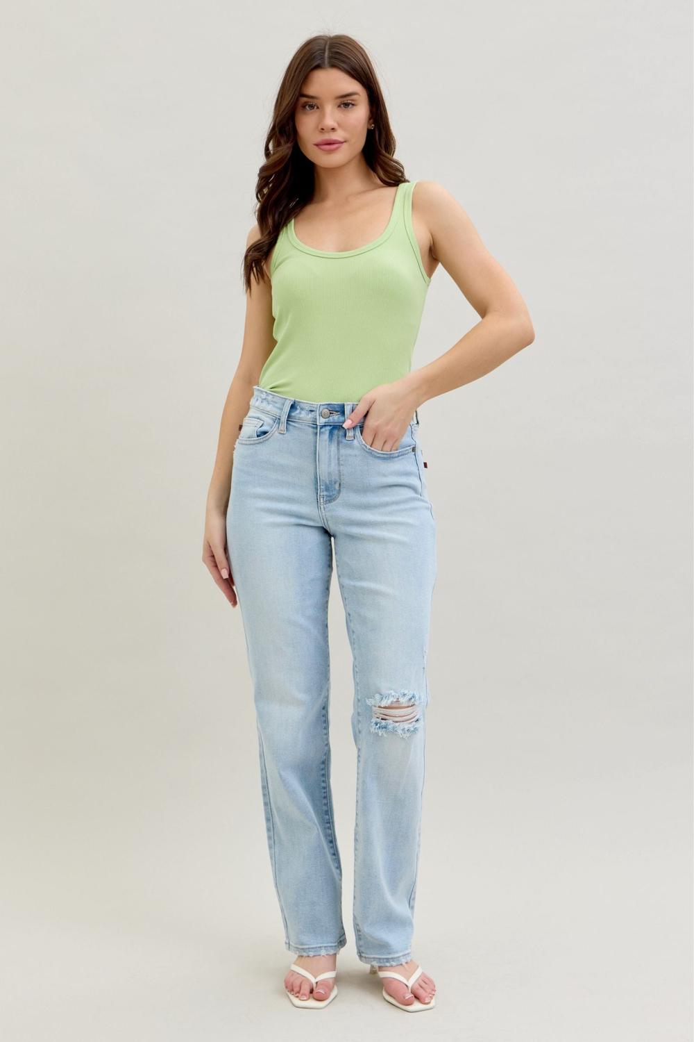 Judy Blue High Waist 90's Back Rip Straight Denim Jeans 82600