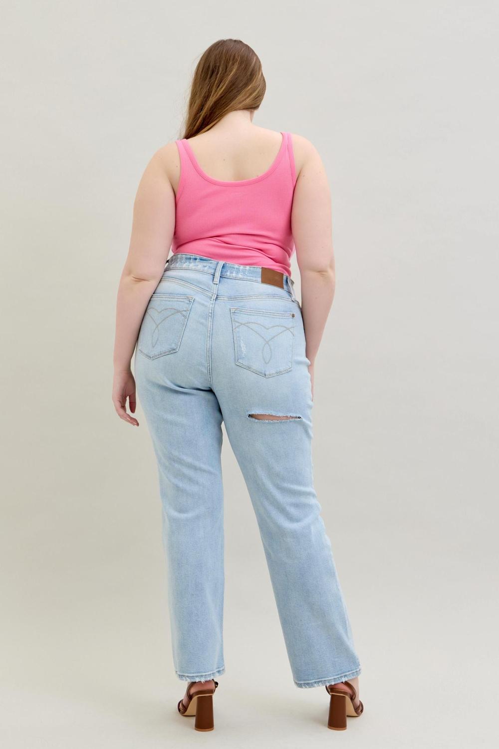 Judy Blue High Waist 90's Back Rip Straight Denim Jeans 82600