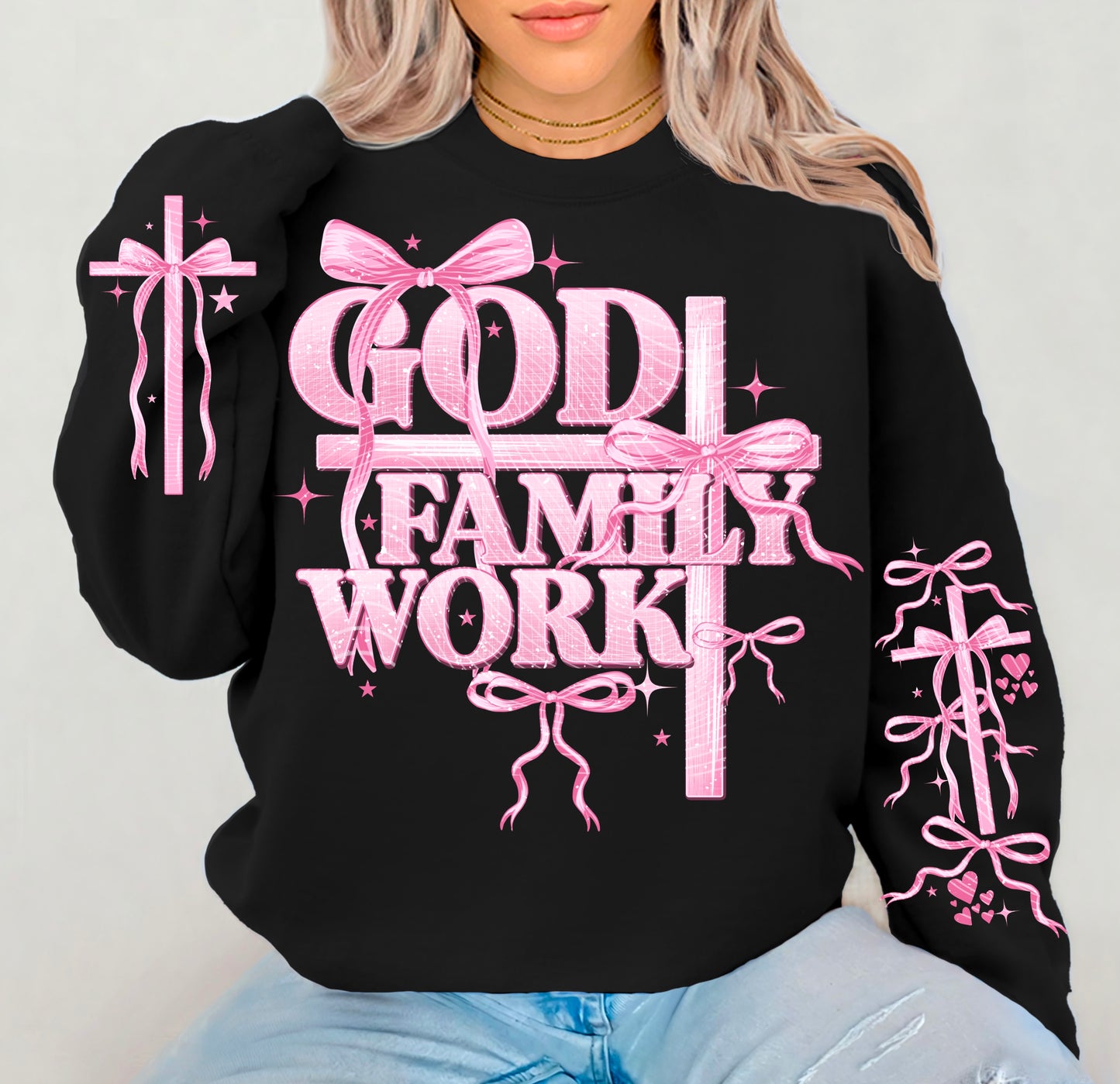 God Family Work in Pink Christian Shirt