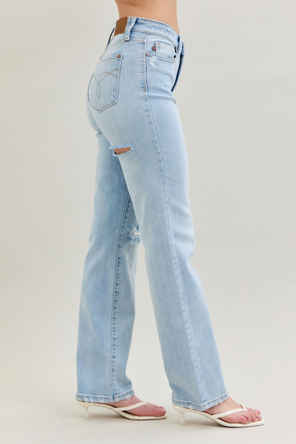 Judy Blue High Waist 90's Back Rip Straight Denim Jeans 82600
