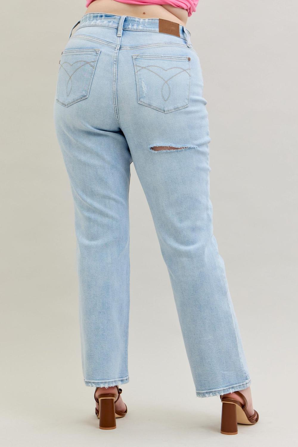 Judy Blue High Waist 90's Back Rip Straight Denim Jeans 82600
