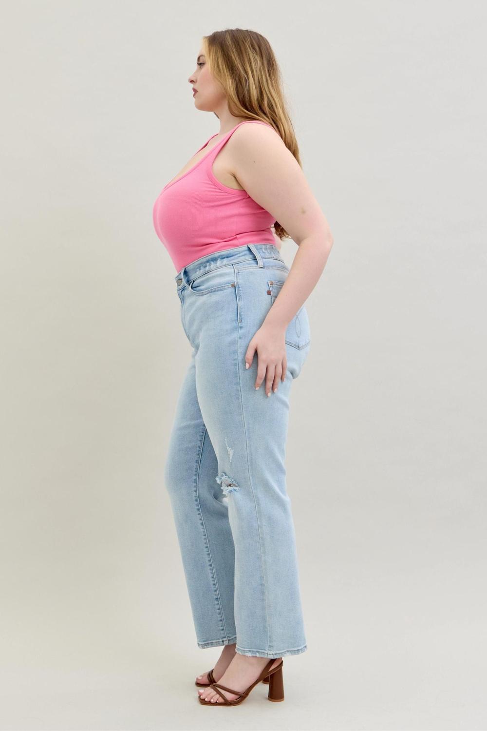 Judy Blue High Waist 90's Back Rip Straight Denim Jeans 82600