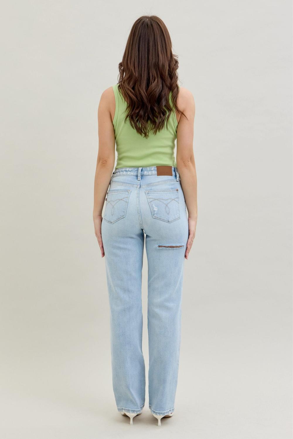 Judy Blue High Waist 90's Back Rip Straight Denim Jeans 82600