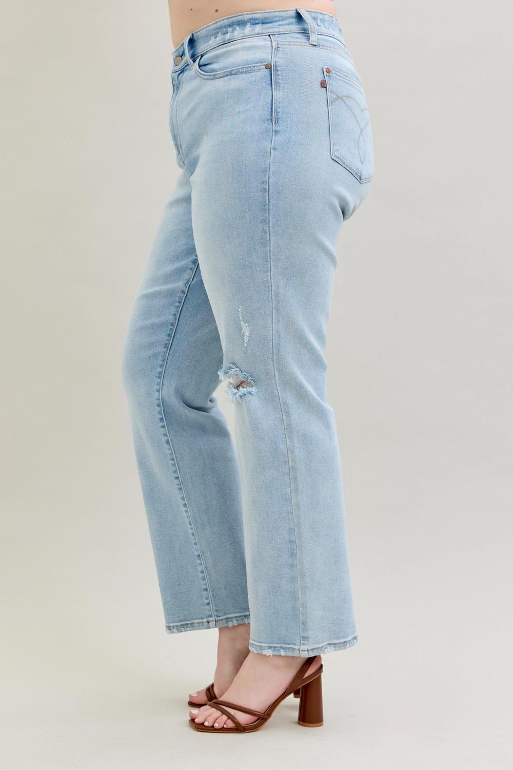 Judy Blue High Waist 90's Back Rip Straight Denim Jeans 82600