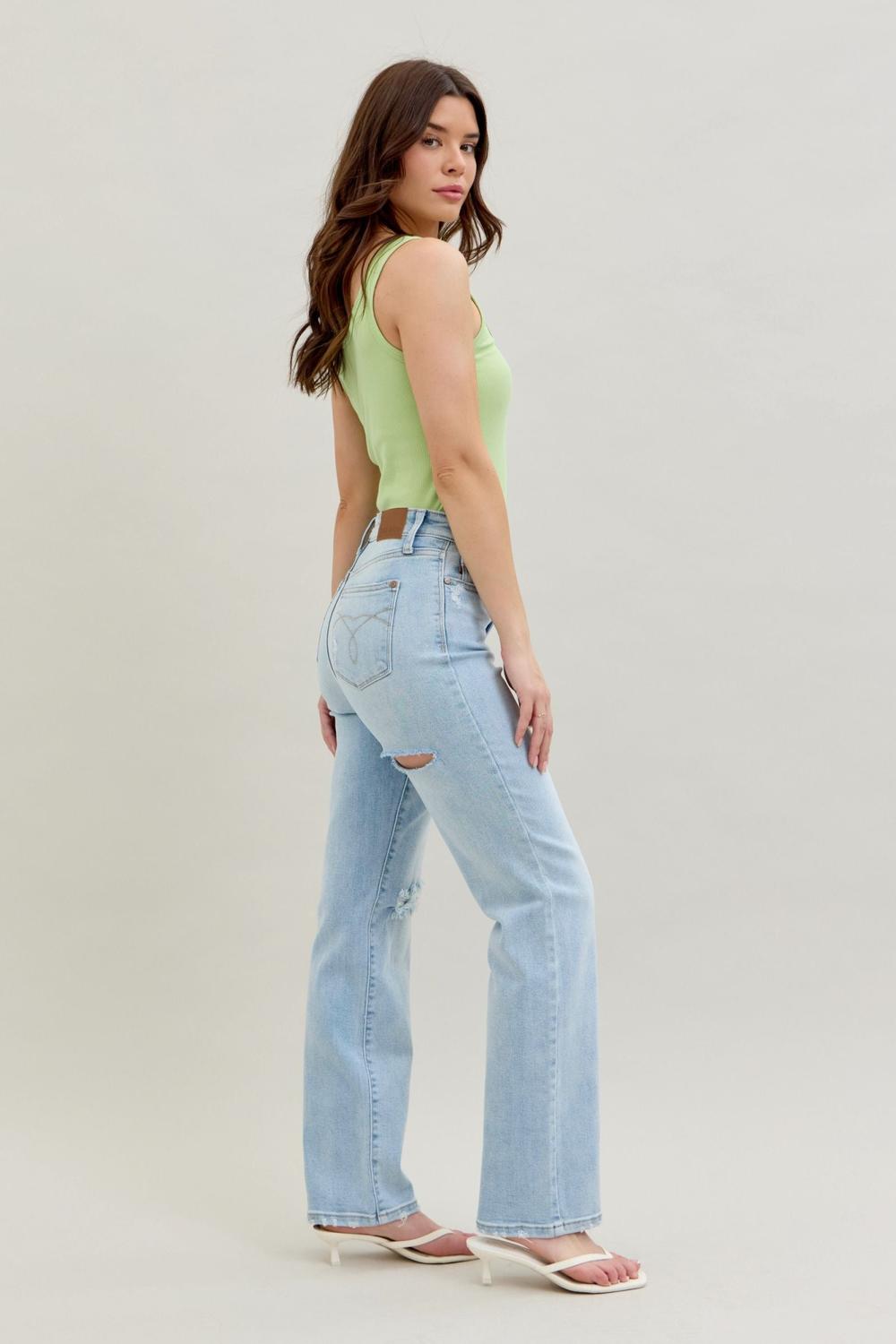 Judy Blue High Waist 90's Back Rip Straight Denim Jeans 82600