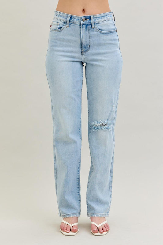 Judy Blue High Waist 90's Back Rip Straight Denim Jeans 82600