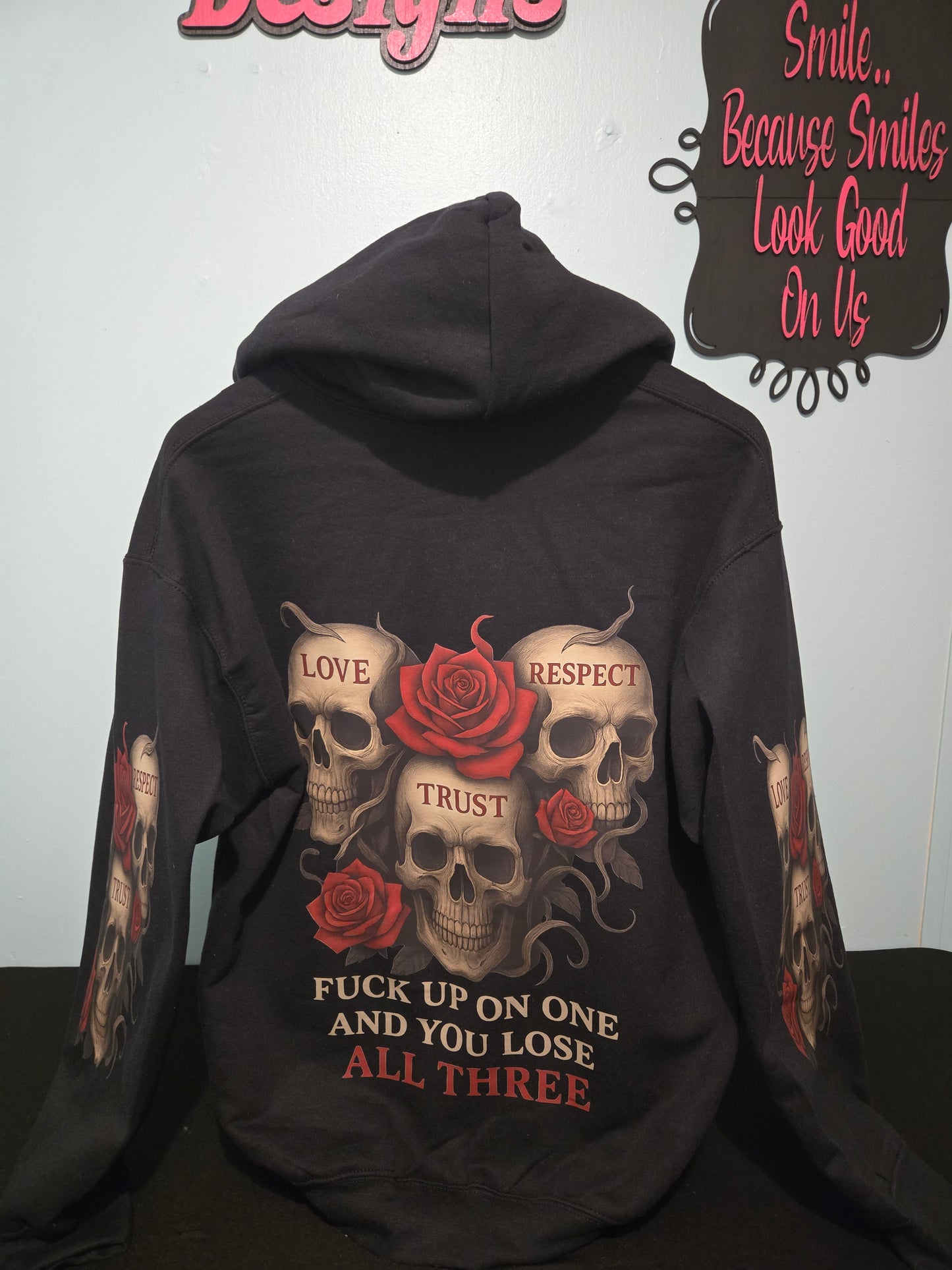 Love • Trust • Respect — Skull & Roses Premium Hoodie