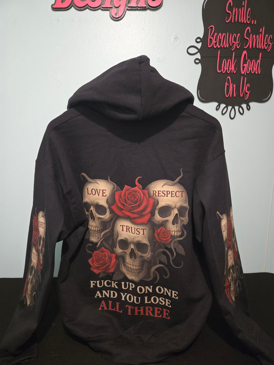 Love • Trust • Respect — Skull & Roses Premium Hoodie